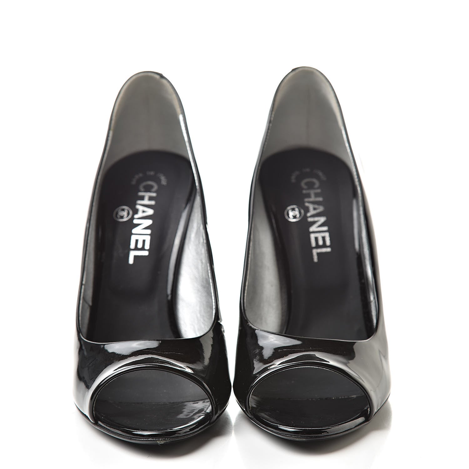 Chanel Patent Open Toe CC Pumps 37 Black 2 of 10
