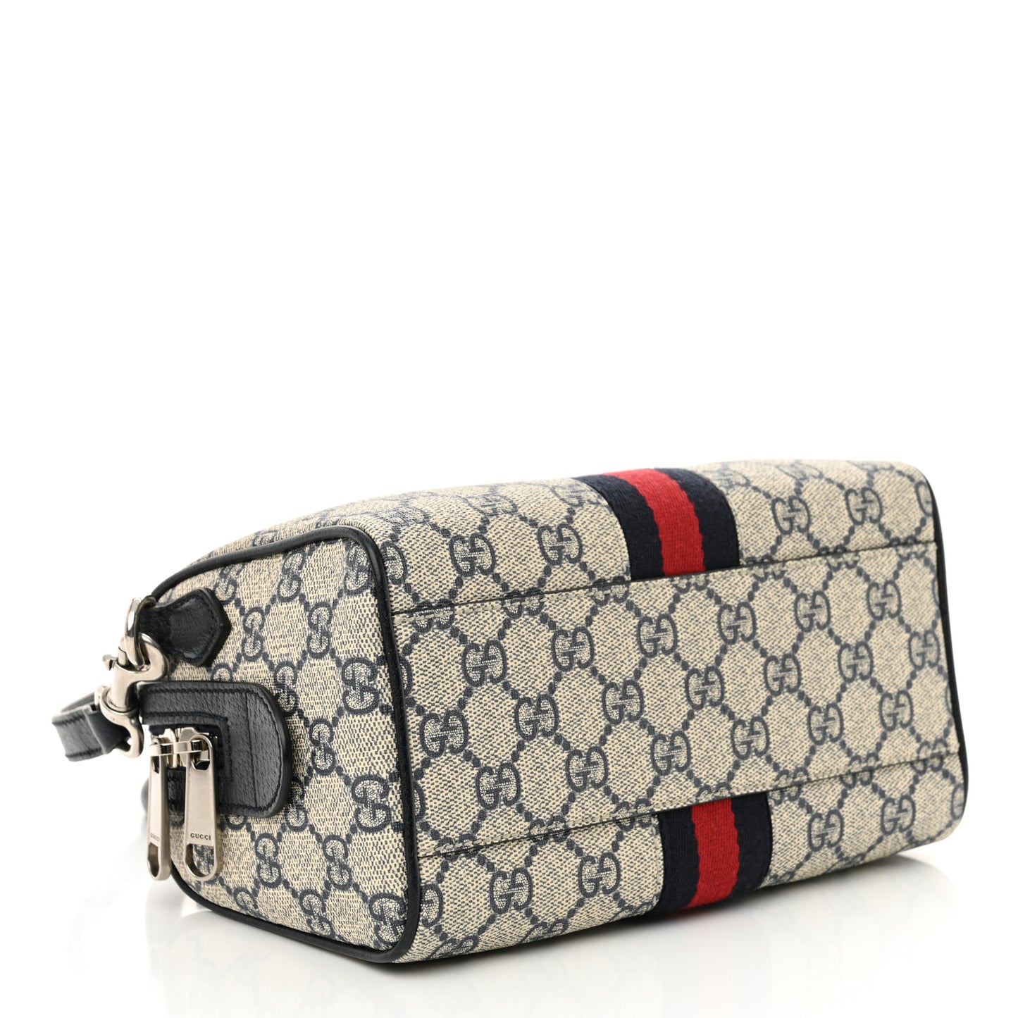 GG Supreme Monogram Textured Dollar Calfskin Web Mini Ophidia Top Handle Bag Beige Blue