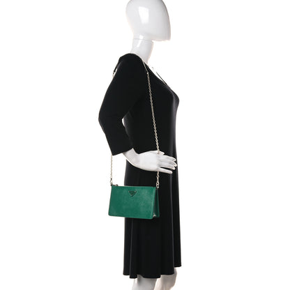 Prada Saffiano Vernice Chain Crossbody Bag Green 2 of 9