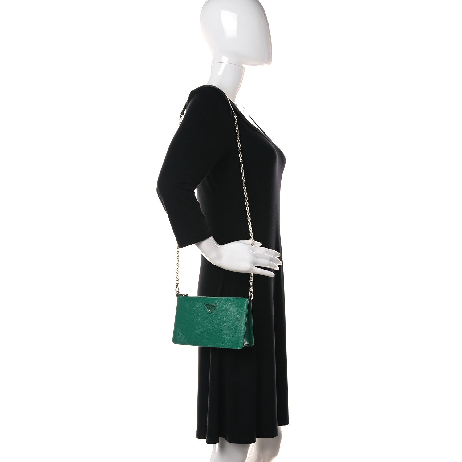 Prada Saffiano Vernice Chain Crossbody Bag Green 2 of 9