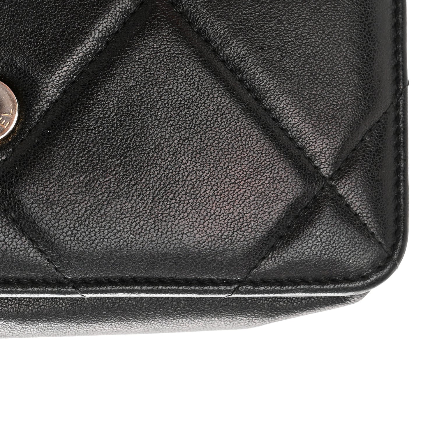 Shiny Goatskin Quilted Chanel 19 Wallet On Chain WOC Black