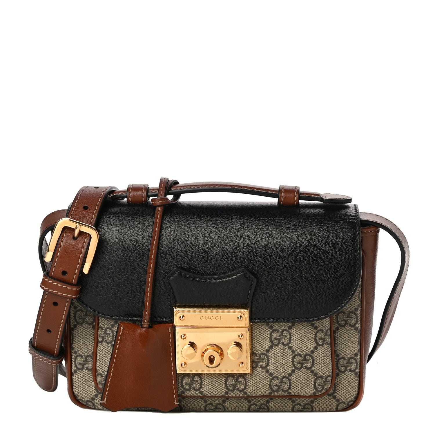 Gucci GG Supreme Monogram New Sakai Lux Calfskin Mini Padlock Flap Pocket Shoulder Bag Beige Ebony Black Cuir 1 of 16