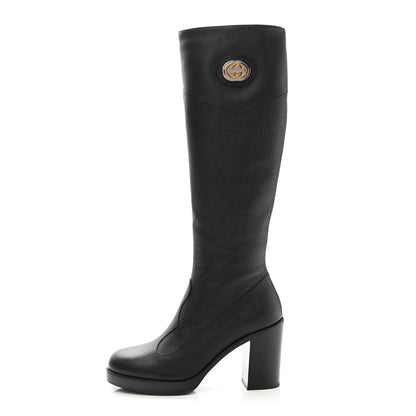 Gucci Austin Calfskin Interlocking G Knee High Boots 36 Black 1 of 8