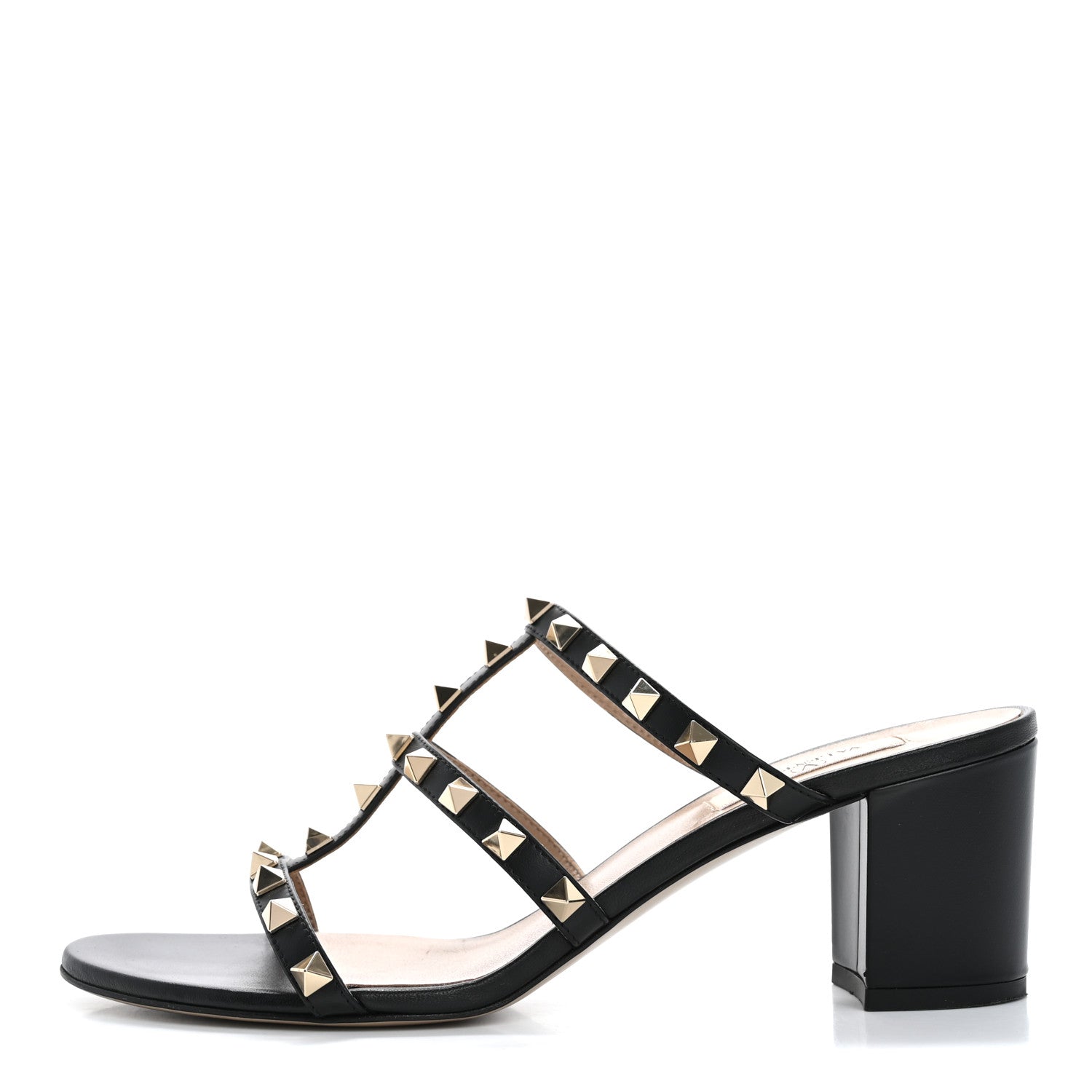 Valentino Garavani Calfskin Rockstud 60mm Caged Slide Sandals 38.5 Black 1 of 10