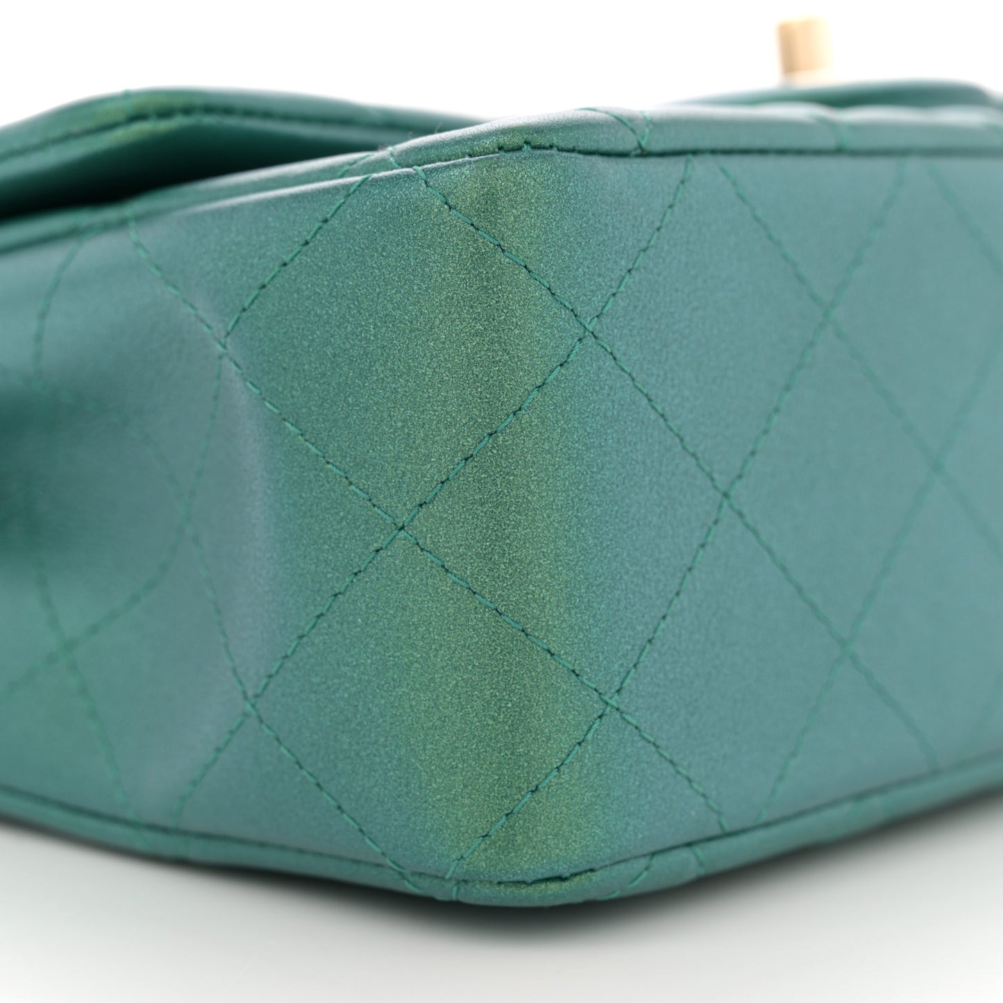 Iridescent Calfskin Quilted Mini Rectangular Flap Green