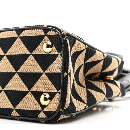 Prada Jacquard Saffiano Triangolo Symbole Embroidered Mini Galleria Double Zip Tote Black Corda 10 of 10