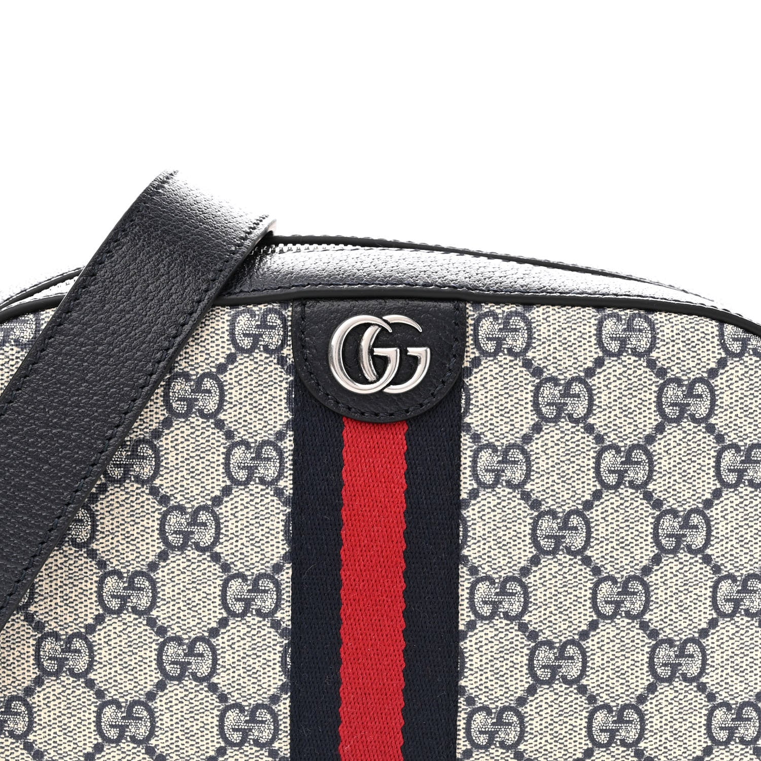 Gucci GG Supreme Monogram Textured Dollar Calfskin Web Small Ophidia Camera Bag Beige Blue 8 of 11