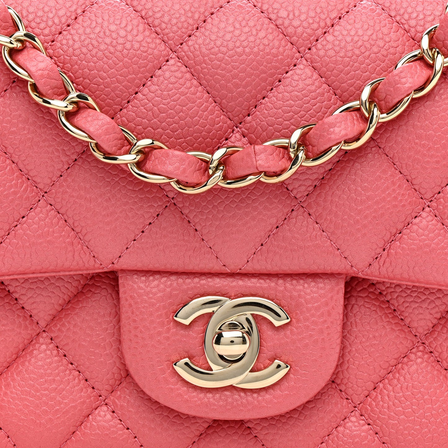 Iridescent Caviar Quilted Mini Rectangular Flap Pink