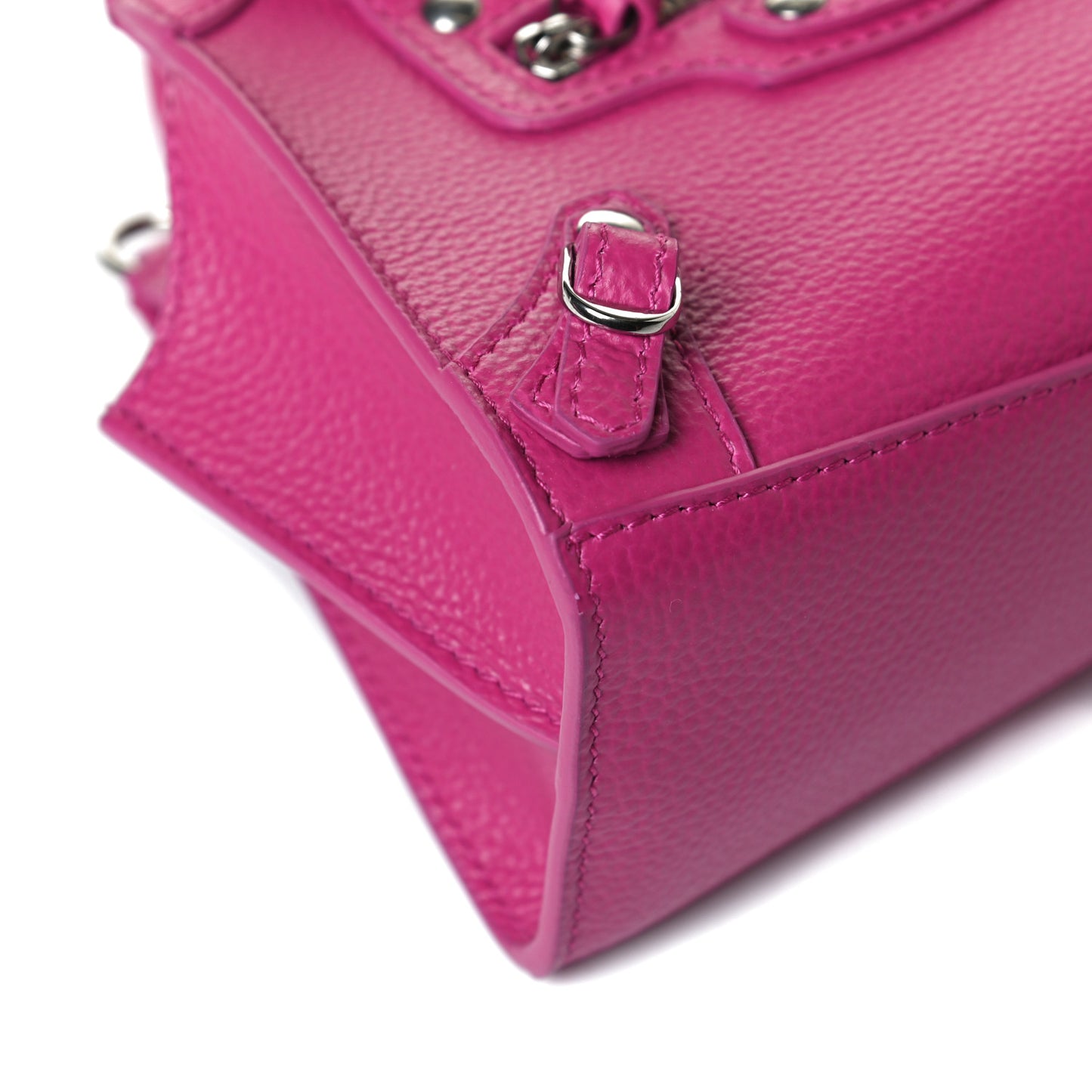 Grained Calfskin Neo Classic Silver Hardware Nano City Crossbody Fuchsia