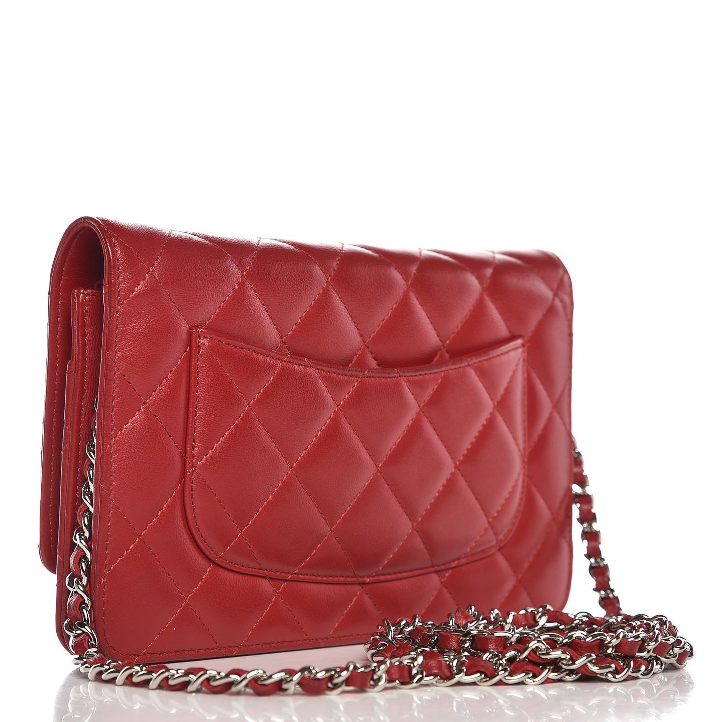 Lambskin Quilted Wallet On Chain WOC Red