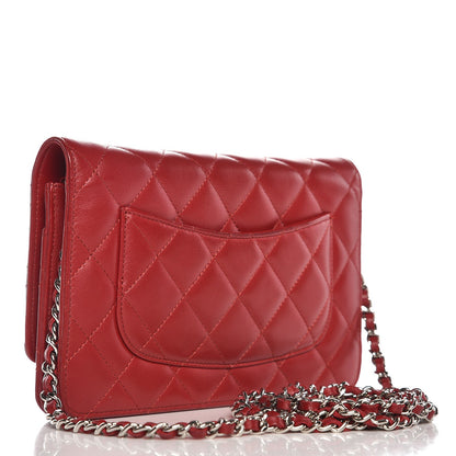 Chanel Lambskin Quilted Wallet On Chain WOC Red 3 of 11