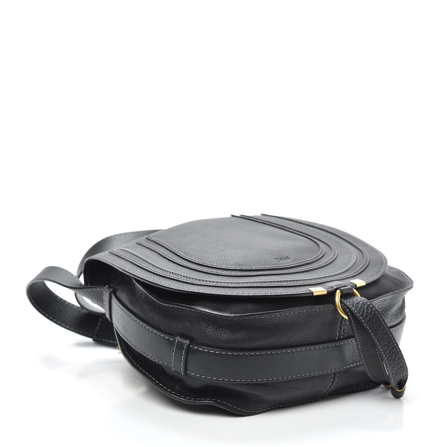 Calfskin Medium Marcie Round Crossbody Bag Black