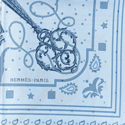 Hermes Silk Les Cles Bandana Scarf 55 Bleu Ciel Bleu Jean Gris 2 of 3