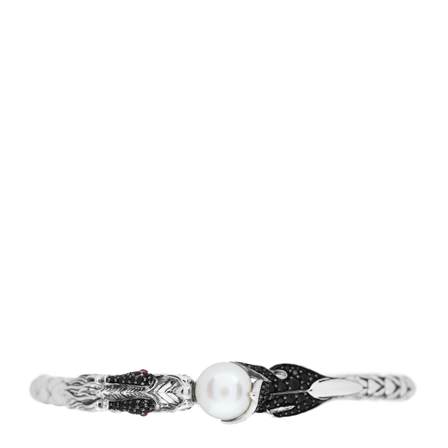 Sterling Silver Black Sapphire Ruby Pearl Naga Dragon Head Bracelet
