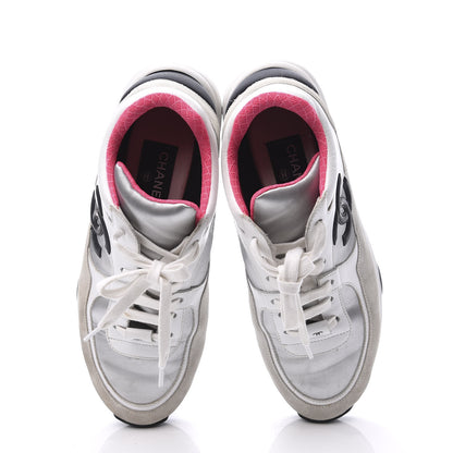 Chanel Calfskin Fabric Sneakers 38 White Silver Fluo Pink 5 of 10