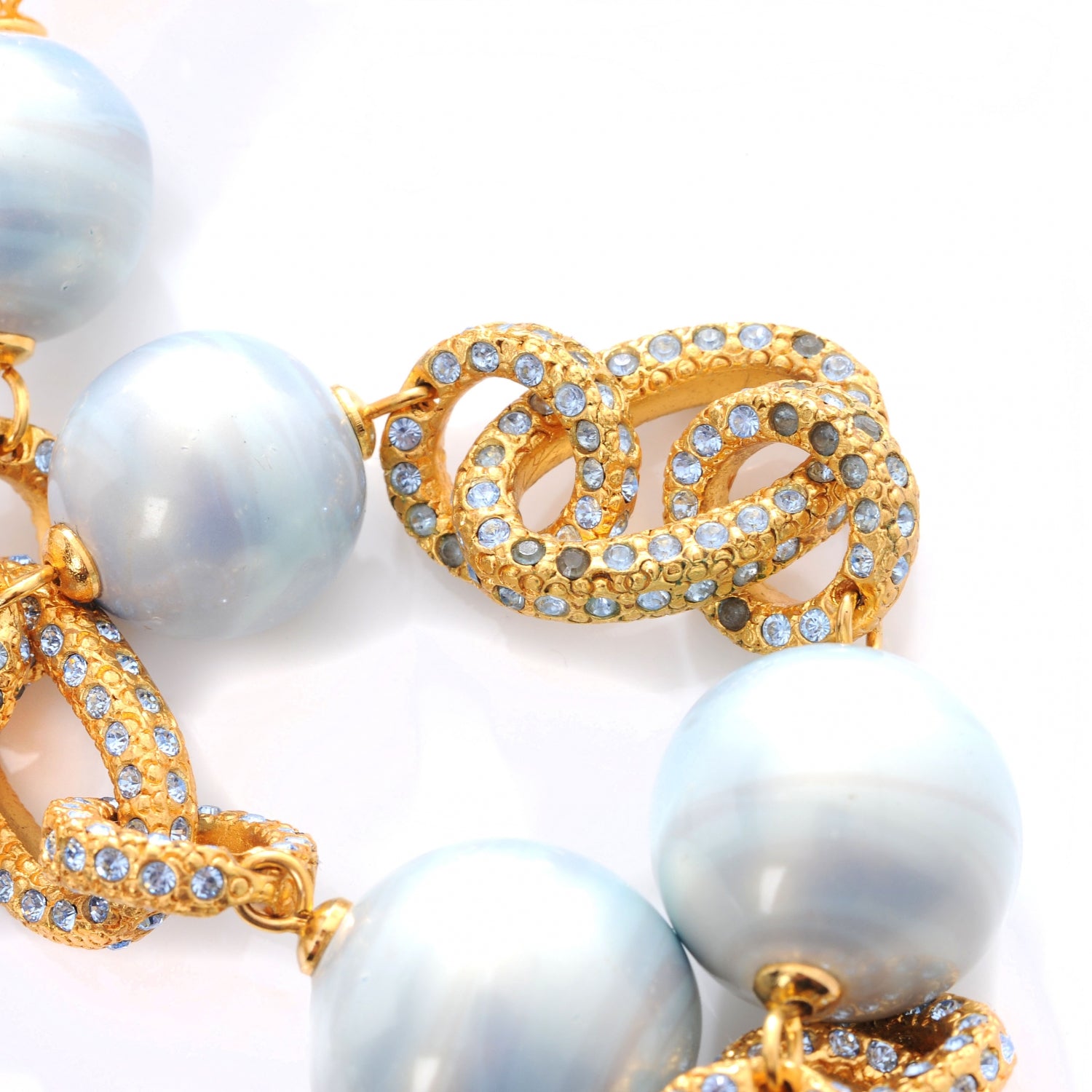 Chanel Pearl Crystal Chain Necklace Blue and Gold 3 of 6