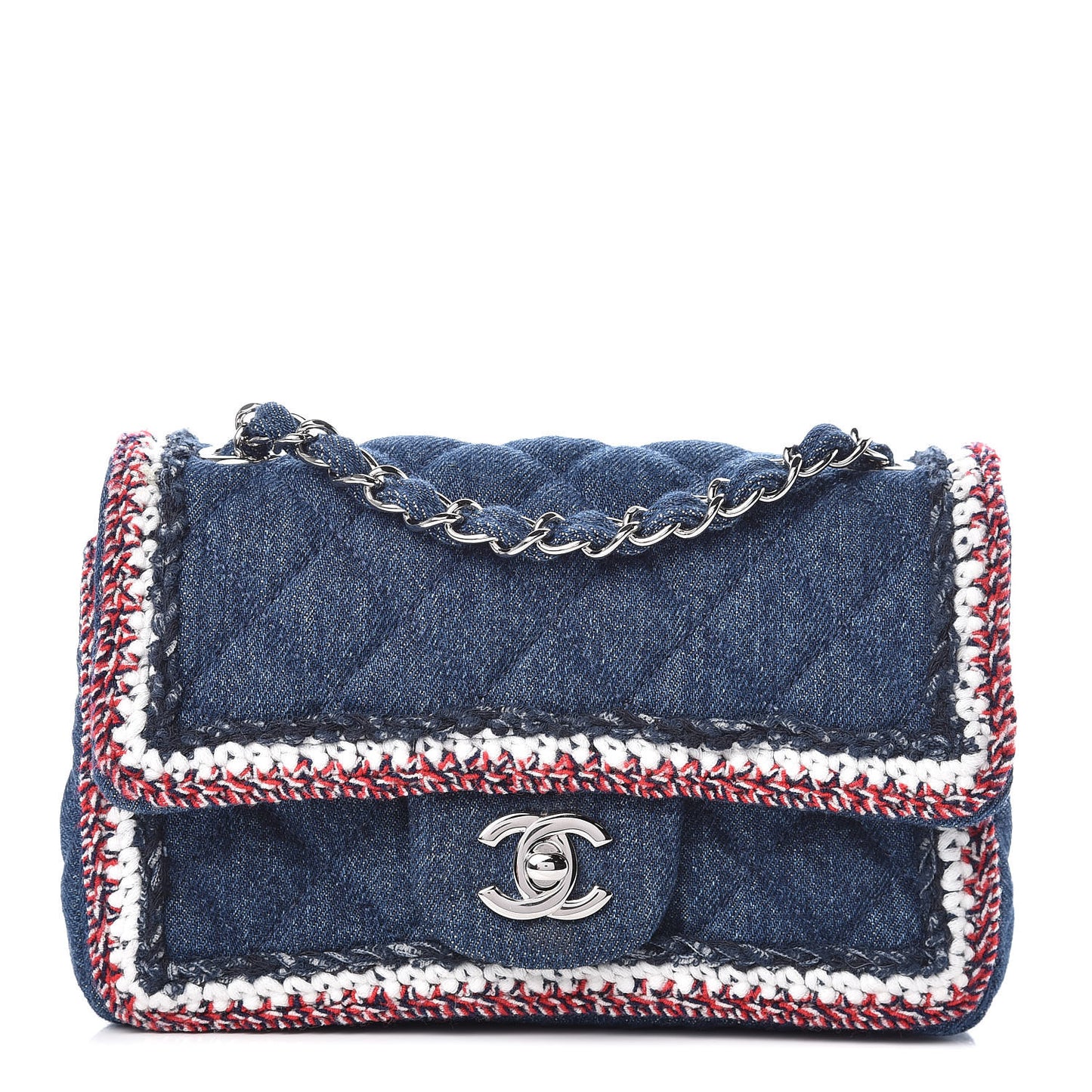 Denim Braided Mini Rectangular Flap Bag Blue
