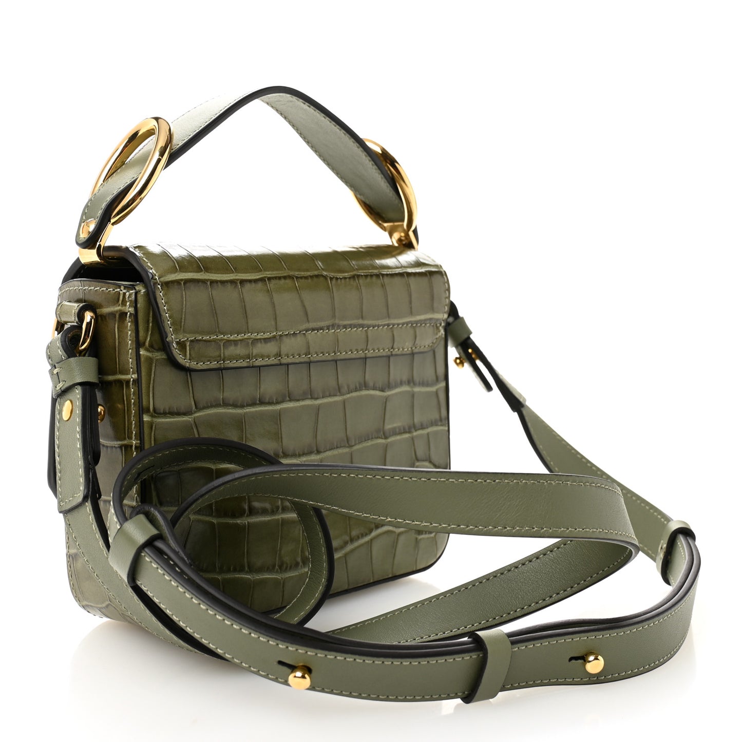 Calfskin Crocodile Embossed Mini C Double Carry Misty Forest