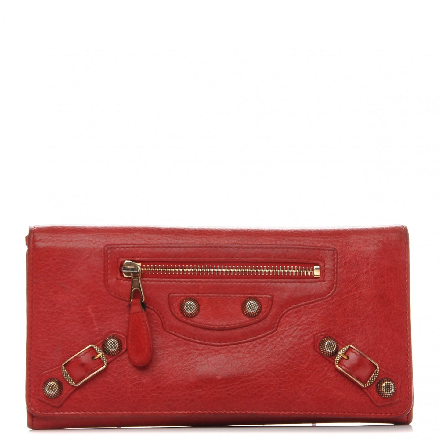 Agneau Giant 12 Gold Hardware Money Wallet Rouge Coquelicot