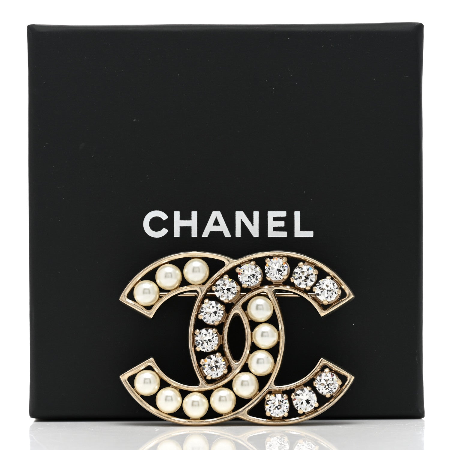 Chanel Pearl Crystal CC Brooch Gold Pearly White 5 of 5