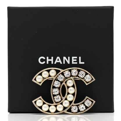 Chanel Pearl Crystal CC Brooch Gold Pearly White 5 of 5