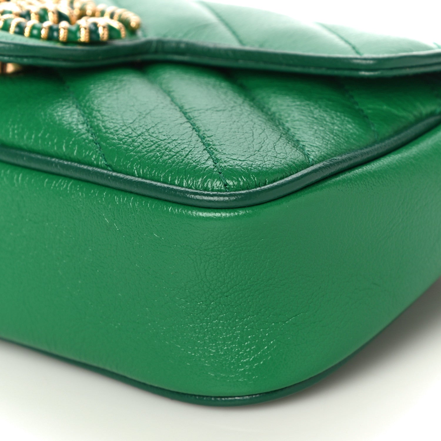 Gucci Azalea Calfskin Enamel Matelasse Diagonal Super Mini Torchon GG Marmont Shoulder Bag New Shamarock Emerald 11 of 11