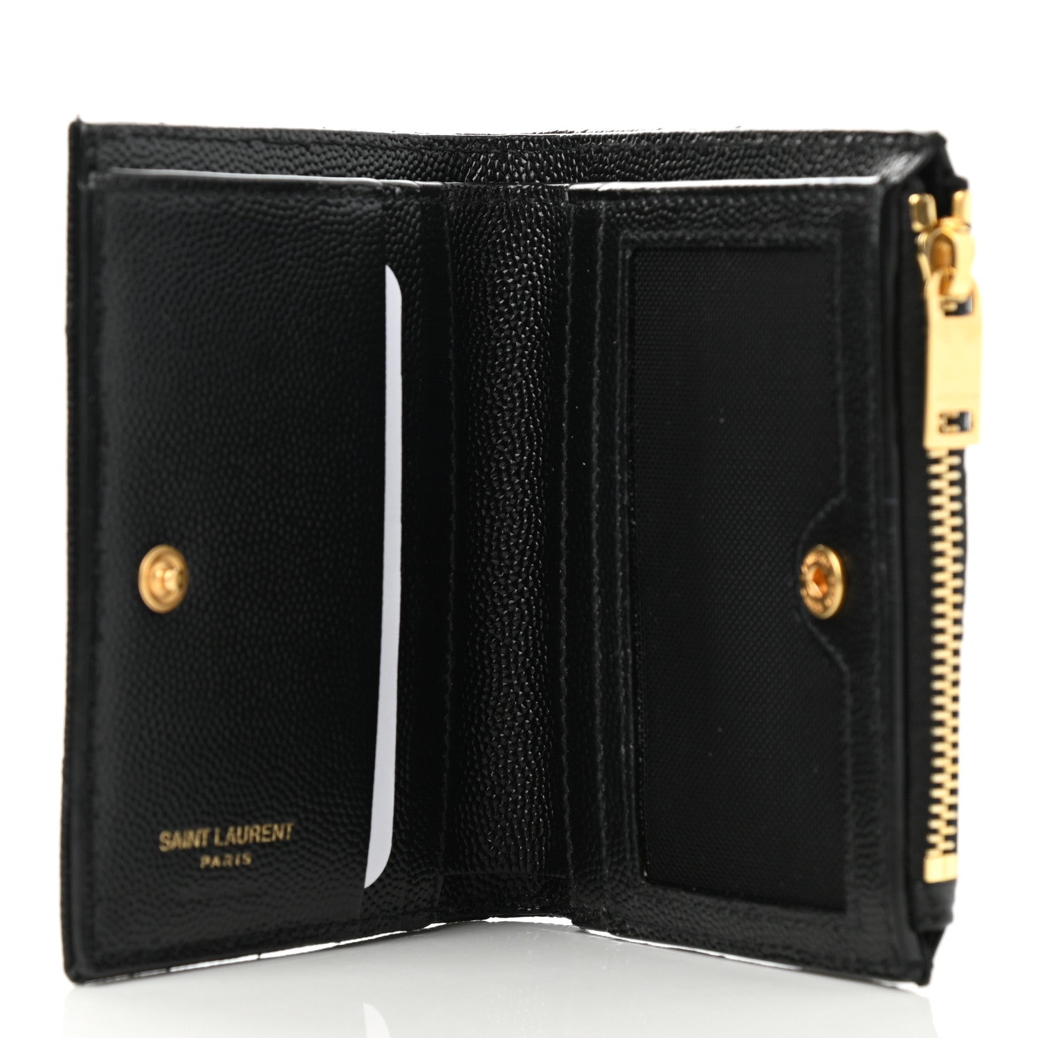Saint Laurent Grain De Poudre Matelasse Chevron Monogram Zipped Card Case Black 4 of 6