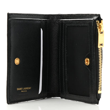 Saint Laurent Grain De Poudre Matelasse Chevron Monogram Zipped Card Case Black 4 of 6