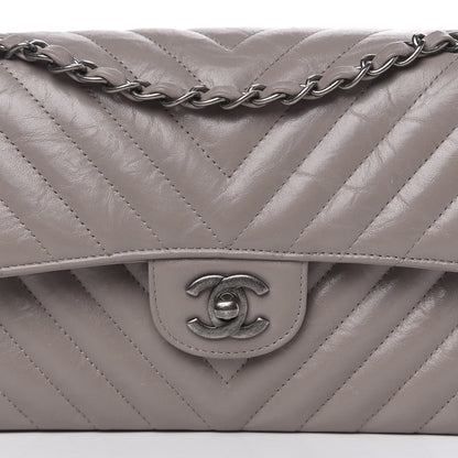Chanel Aged Calfskin Chevron Quilted Small Double Flap Grey 10 of 10