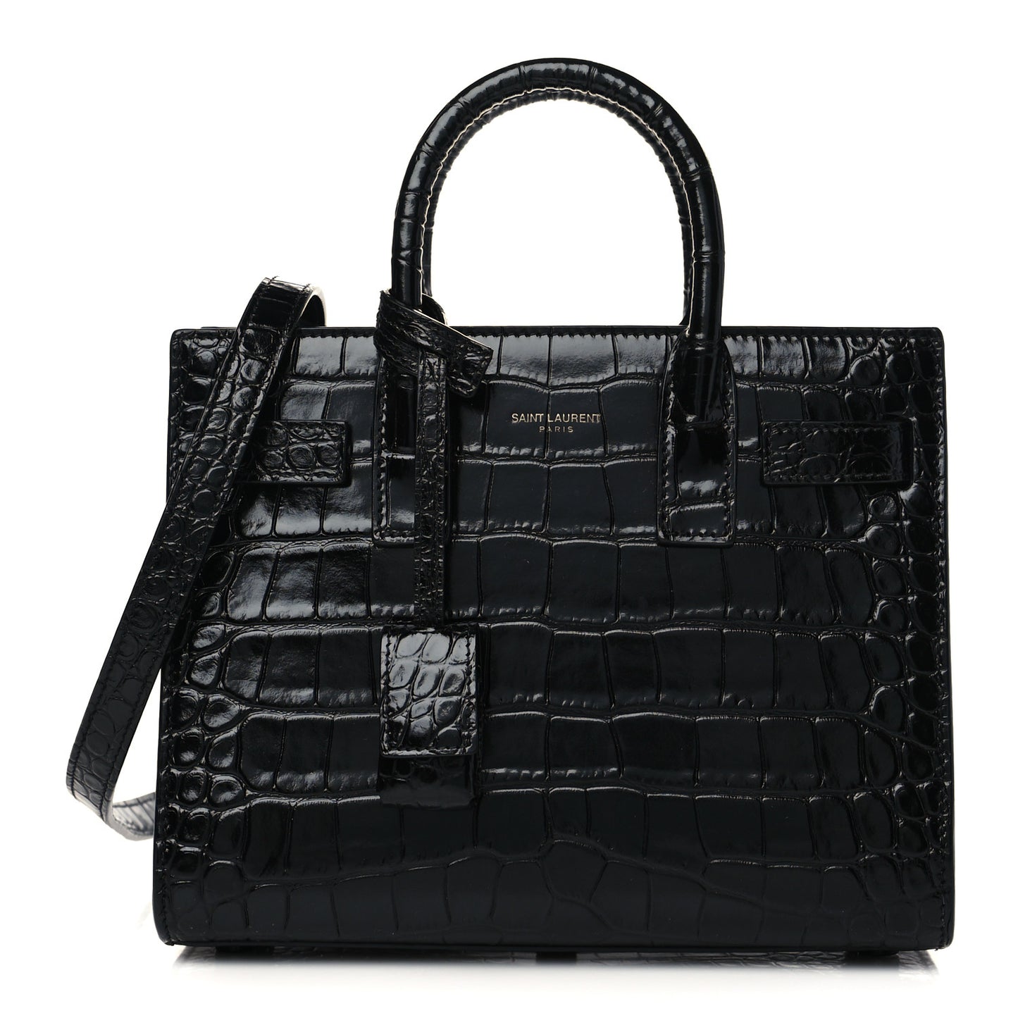 Calfskin Crocodile Embossed Nano Sac De Jour Black