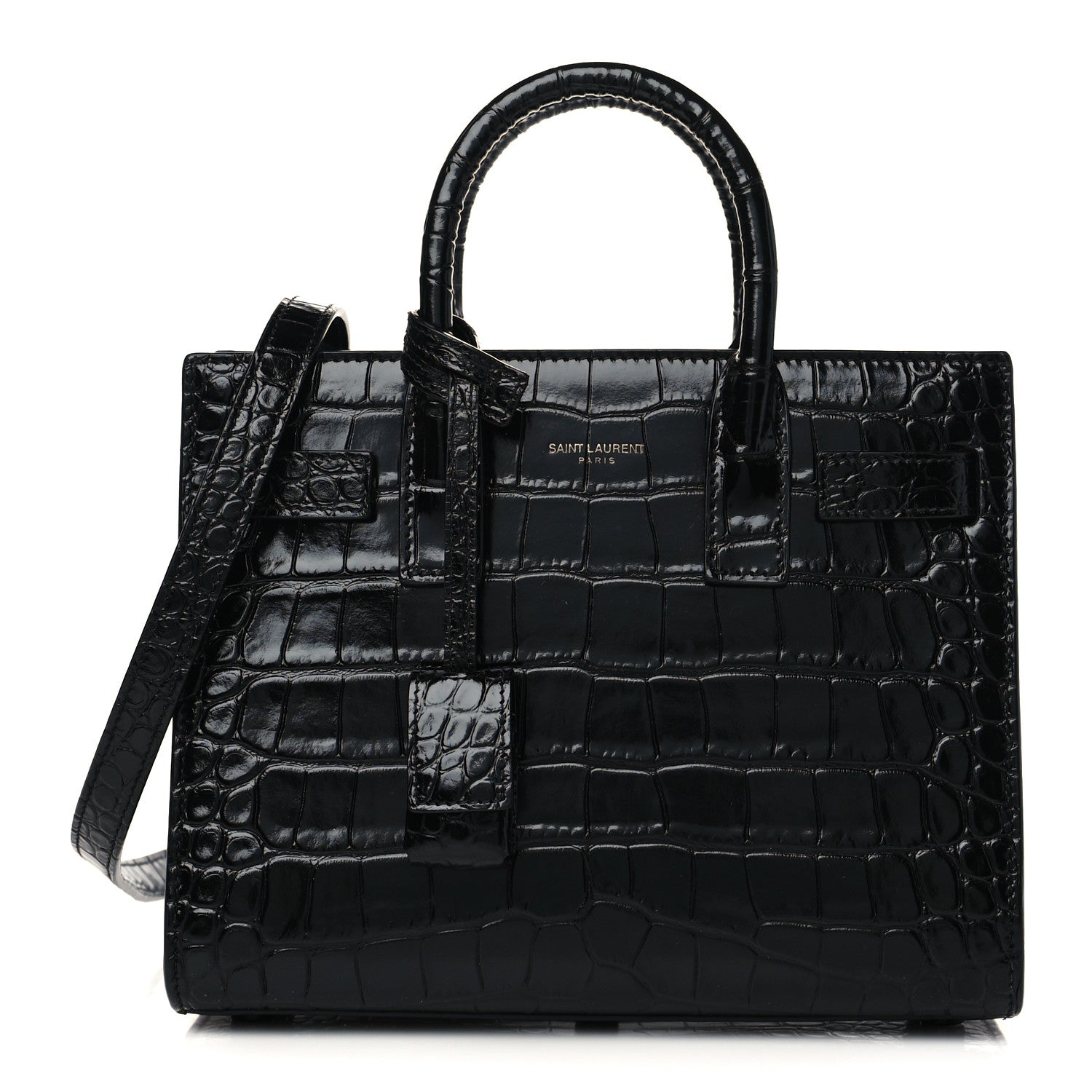 Saint Laurent Calfskin Crocodile Embossed Nano Sac De Jour Black 1 of 6