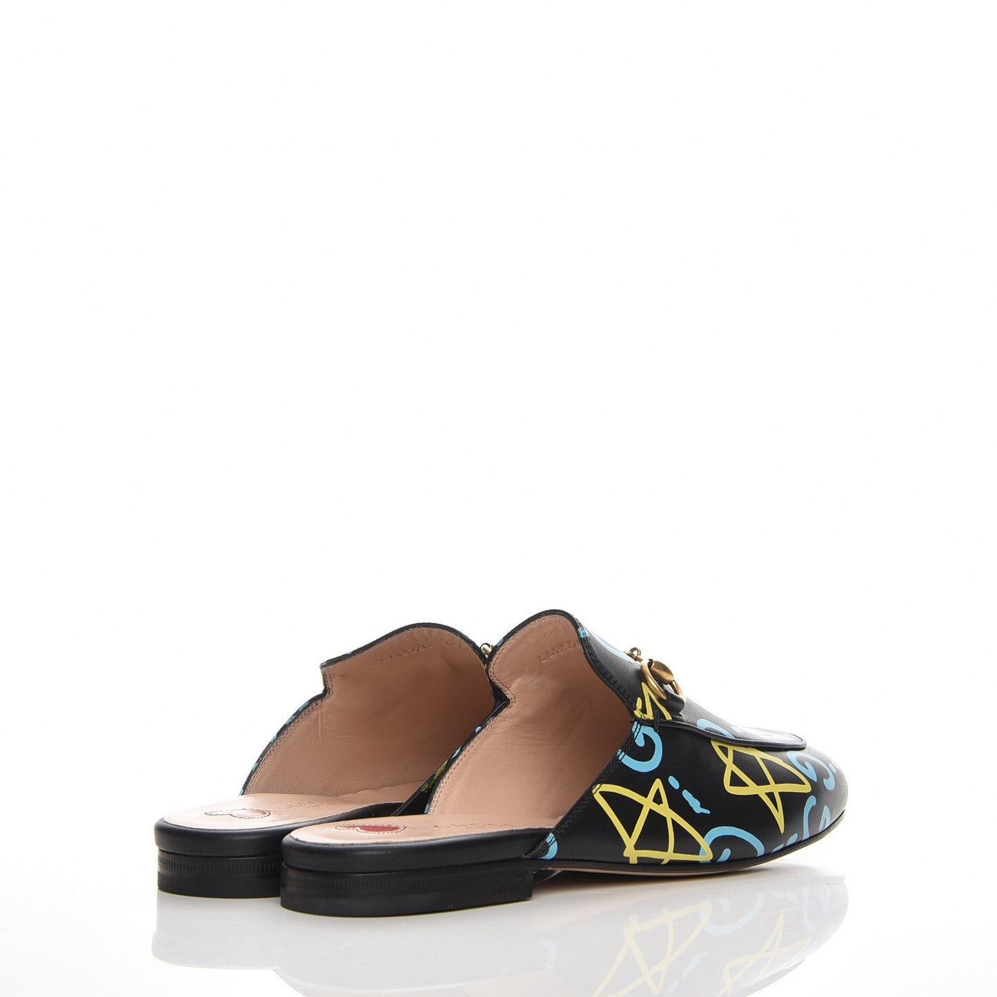 Calfskin GucciGhost Print Womens Princetown Slippers 37 Black New Acquamarine