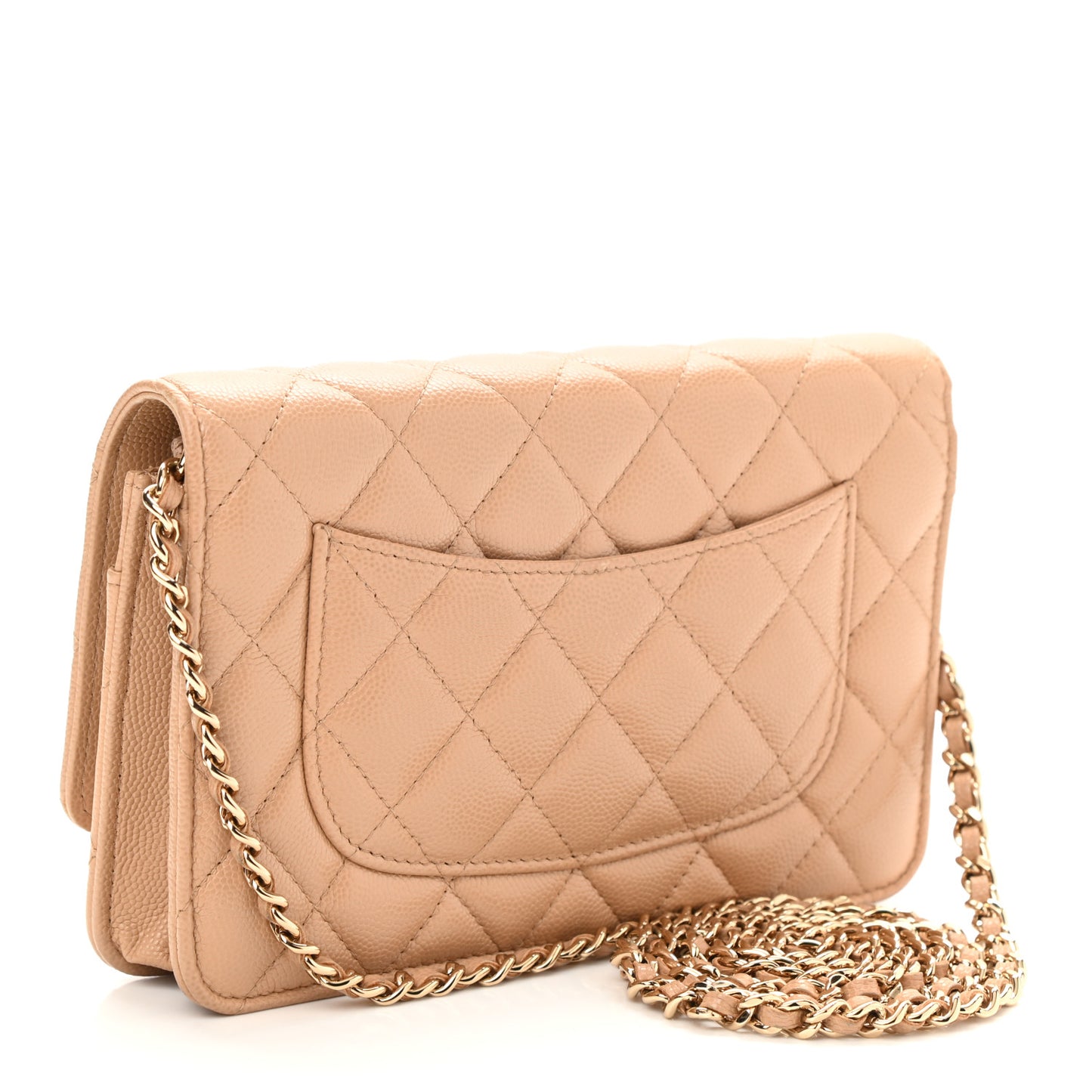 Caviar Quilted Wallet On Chain WOC Beige