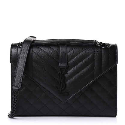 Saint Laurent Grain De Poudre Textured Mixed Matelasse Triquilt Medium Monogram Satchel Black 1 of 10