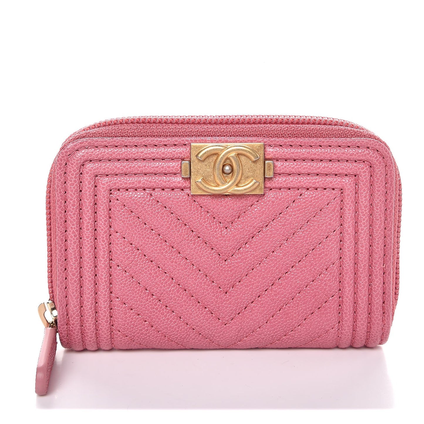 Caviar Chevron Zip Around Boy Coin Purse Wallet Dark Pink