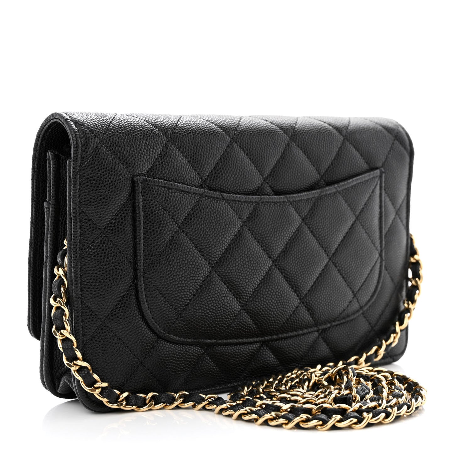 Caviar Quilted Enamel Coco Casino Wallet On Chain WOC Black