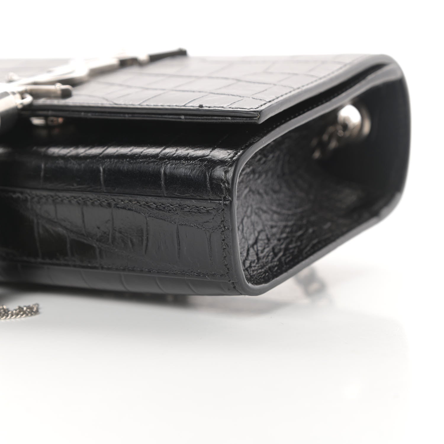 Saint Laurent Calfskin Crocodile Embossed Small Classic Monogram Tassel Satchel Black 9 of 10