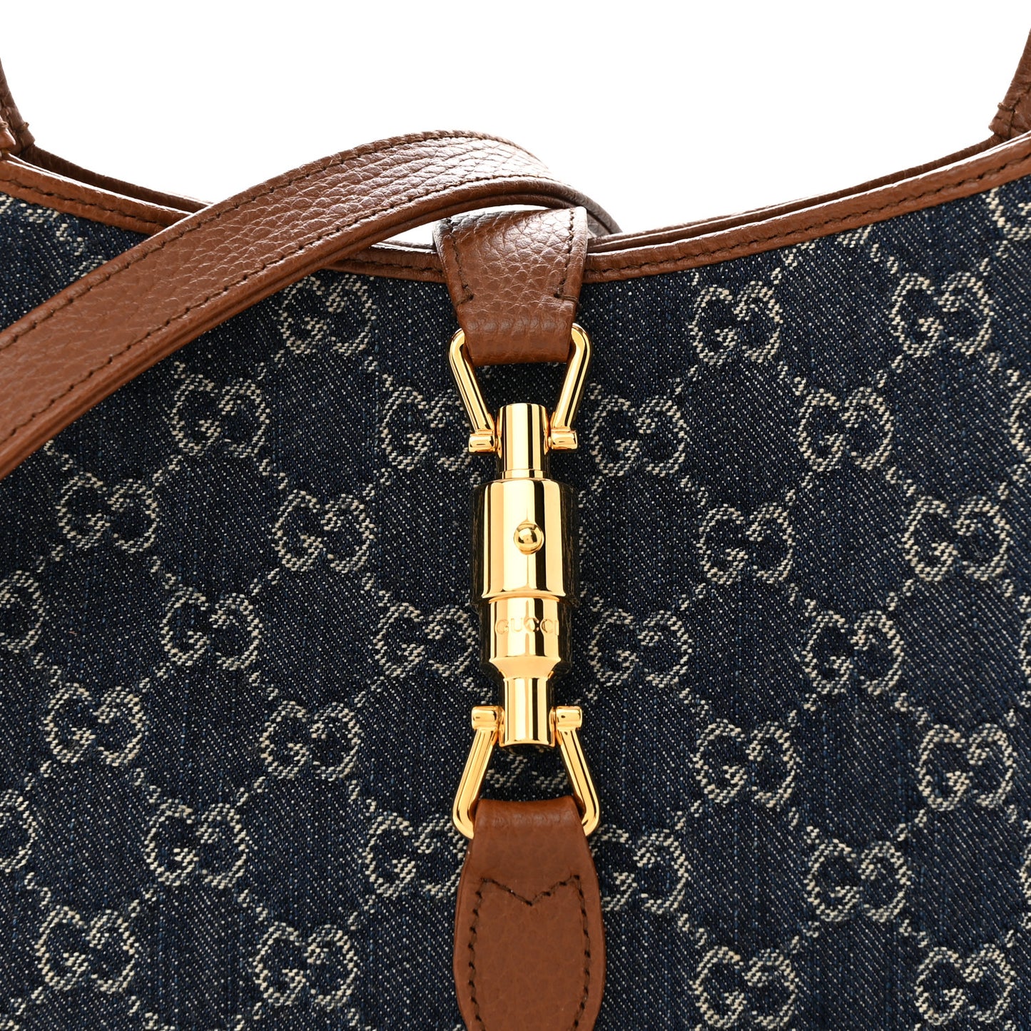 New Denim GG Monogram Calfskin Small Jackie 1961 Hobo Blue Tea Cuir