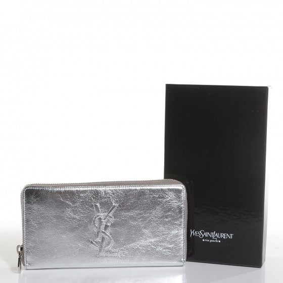 Saint Laurent Metallic Calfskin Belle De Jour Zip Around Wallet Moon 6 of 14