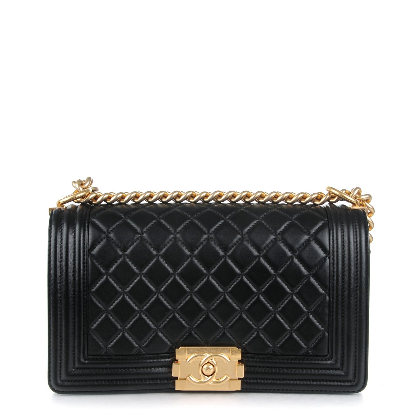 Lambskin Quilted Medium Boy Flap Black