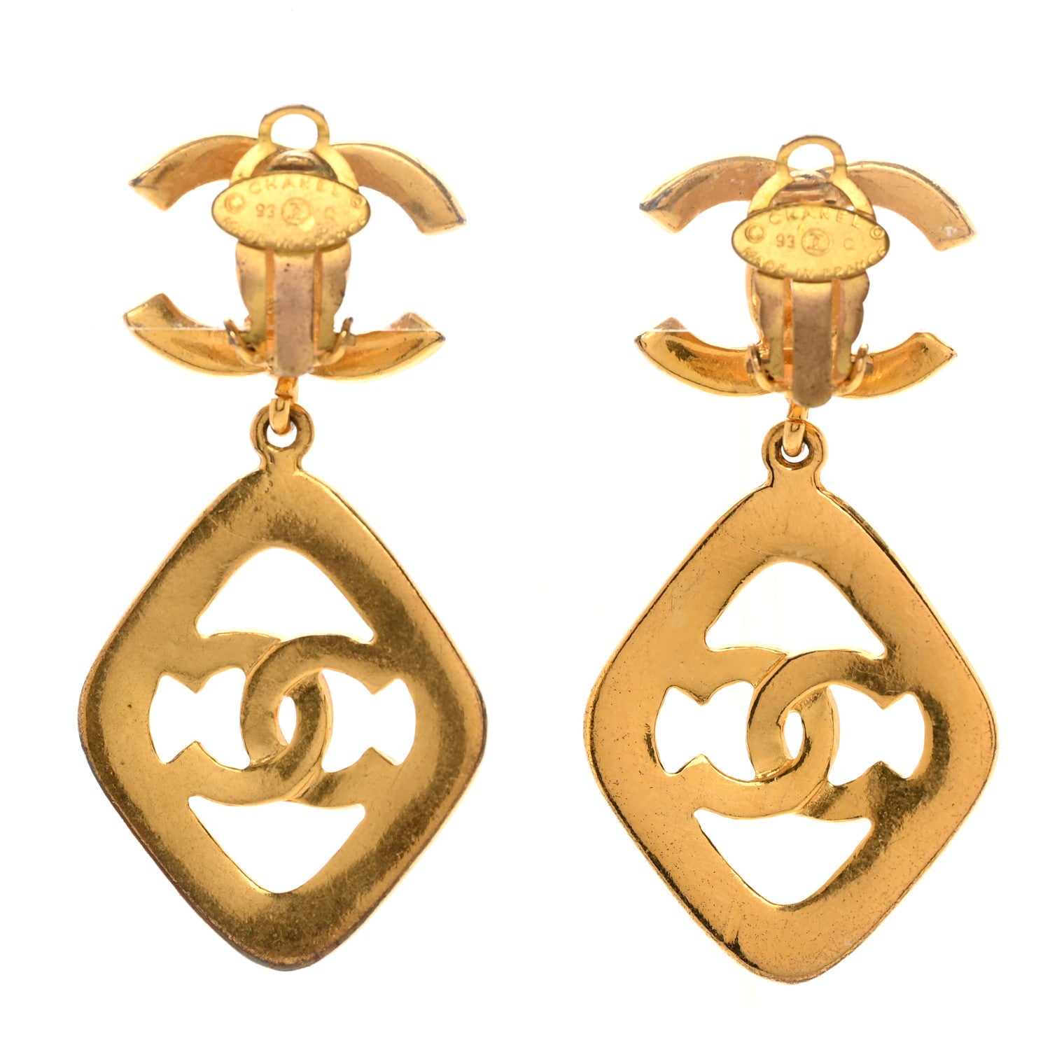 Chanel Enamel CC Drop Clip On Earrings Gold White 3 of 4