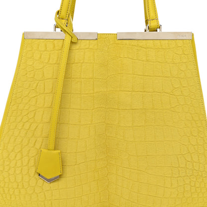 Fendi Vitello Calf Hair Crocodile Embossed Large 3Jours Tote Sunflower Cedro 9 of 11