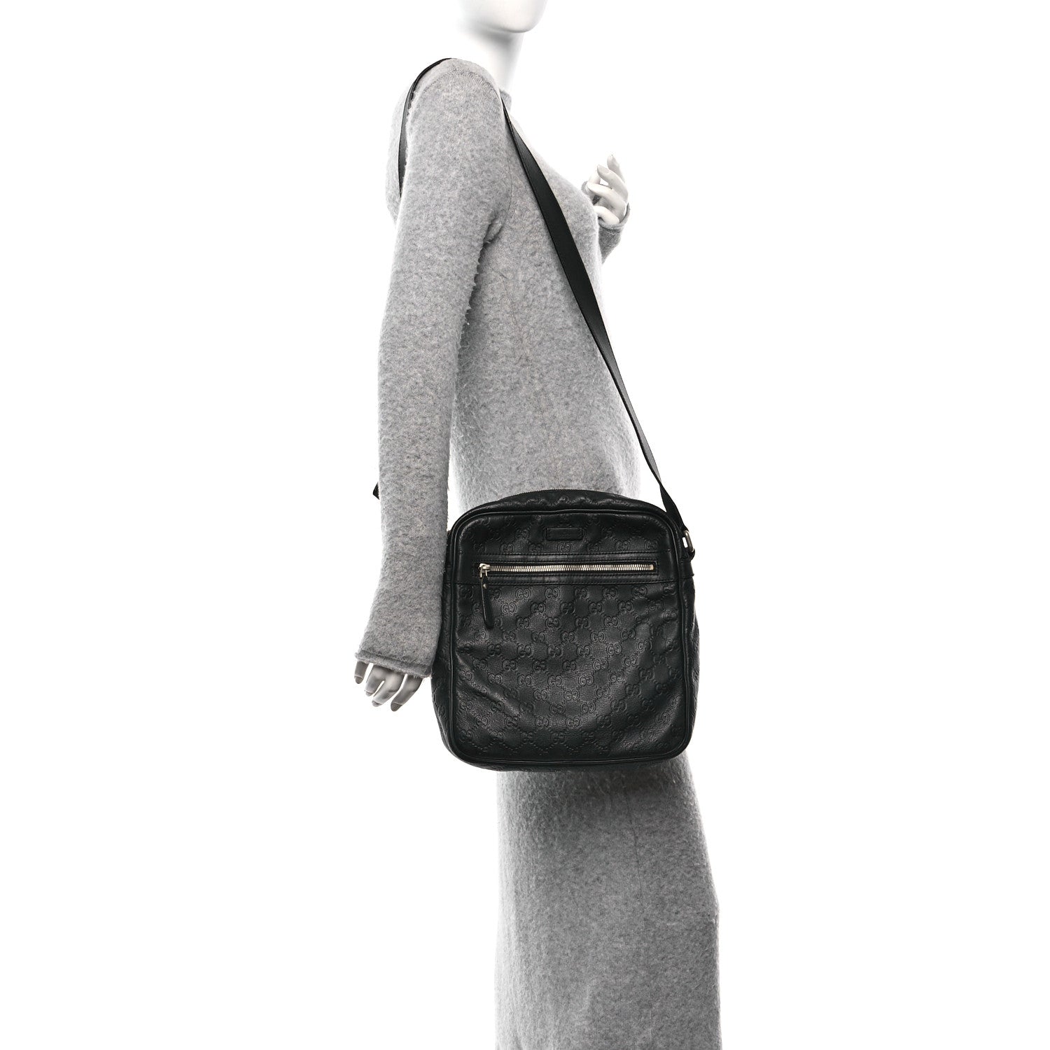 Gucci Guccissima Flat Messenger Bag Black 2 of 13