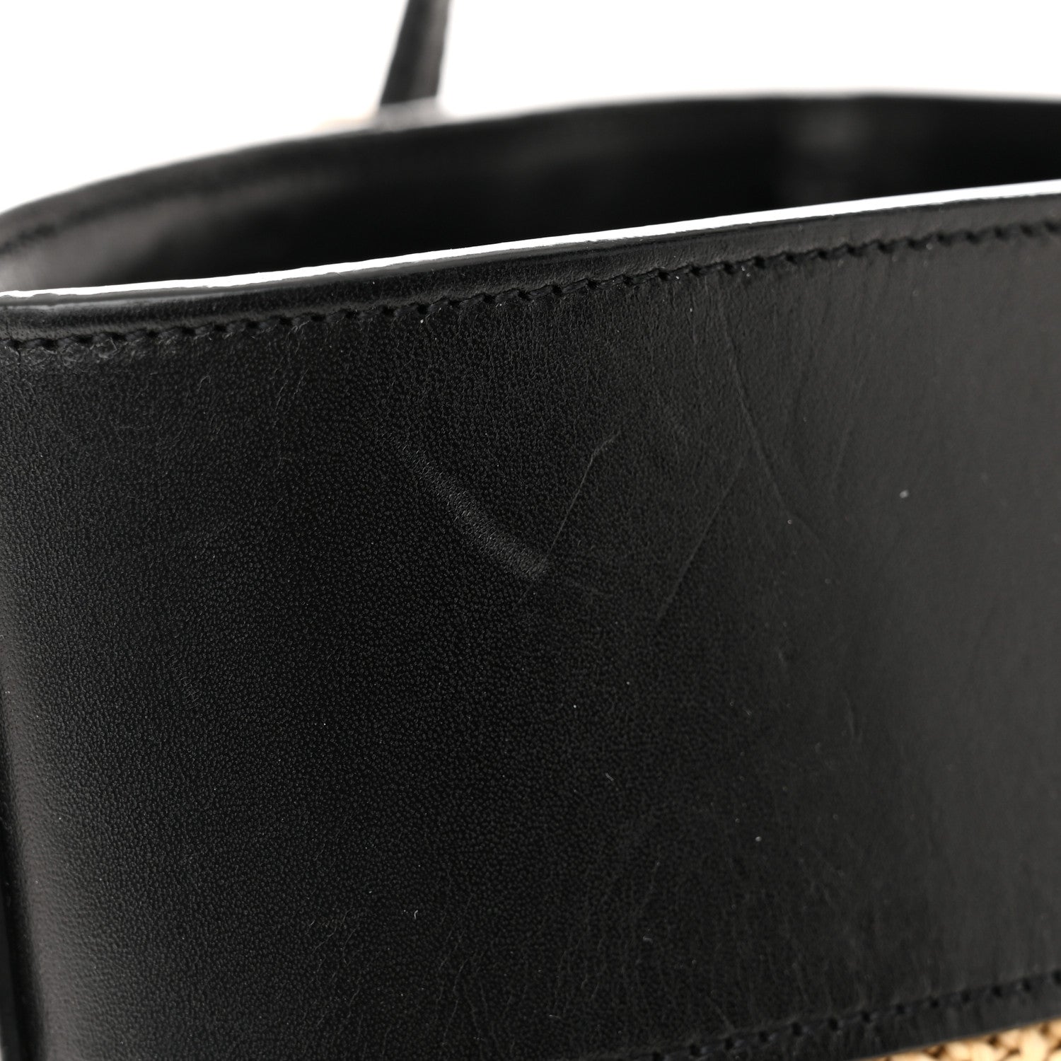 Saint Laurent Calfskin Raffia Mini Shopper Tote Naturale Black 12 of 13