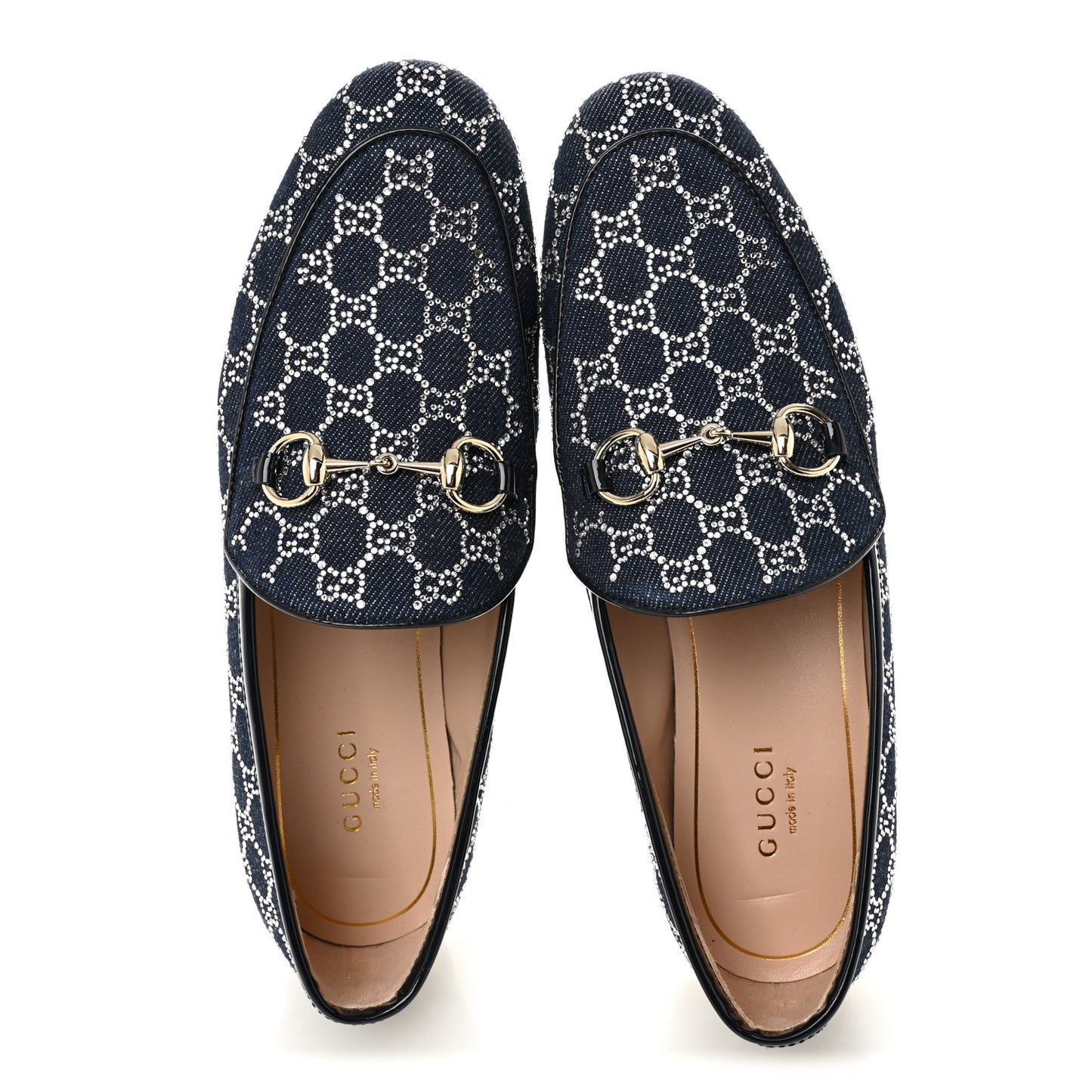 Denim Crystal GG Monogram Horsebit Womens Jordaan Loafers 36.5 Deep Blue Blue Milad
