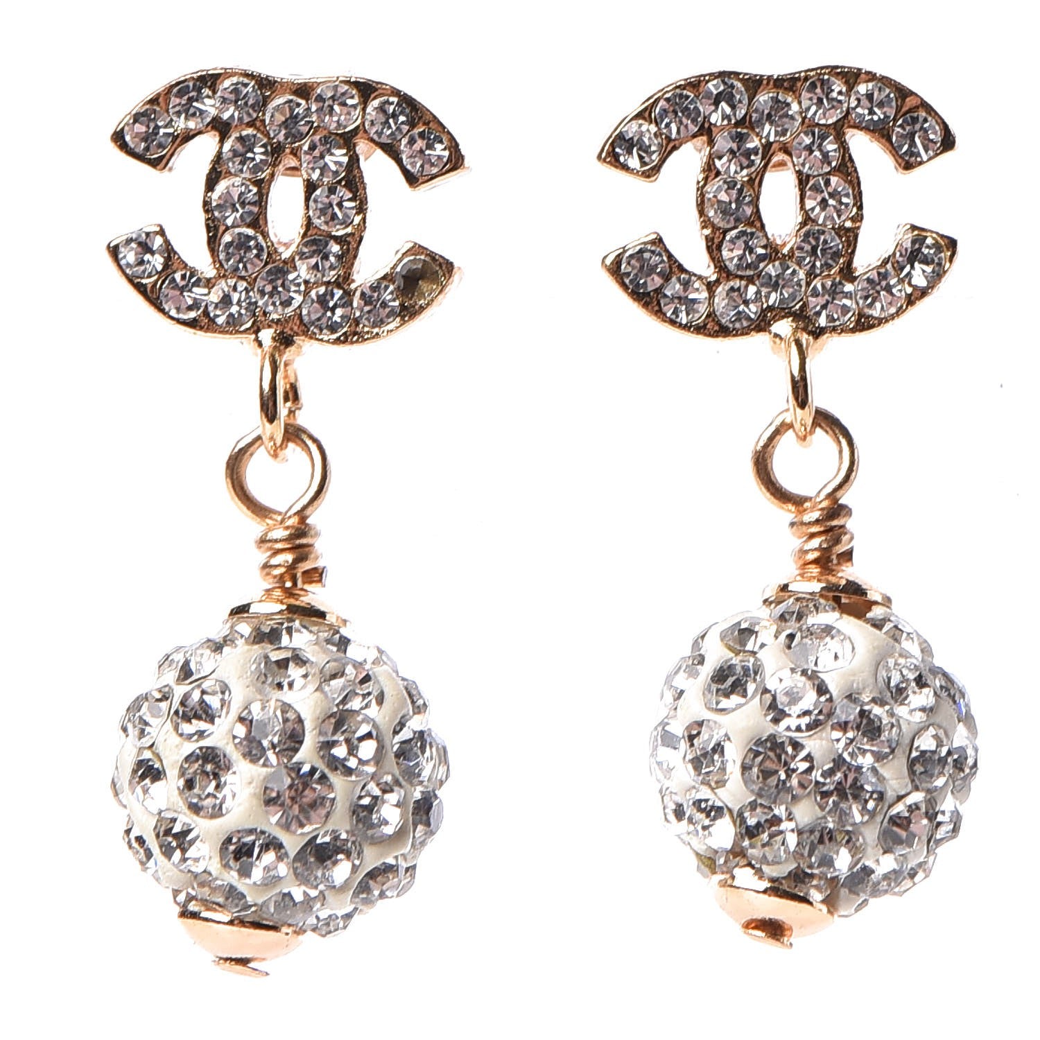 Chanel Crystal CC Drop Earrings Gold 1 of 6