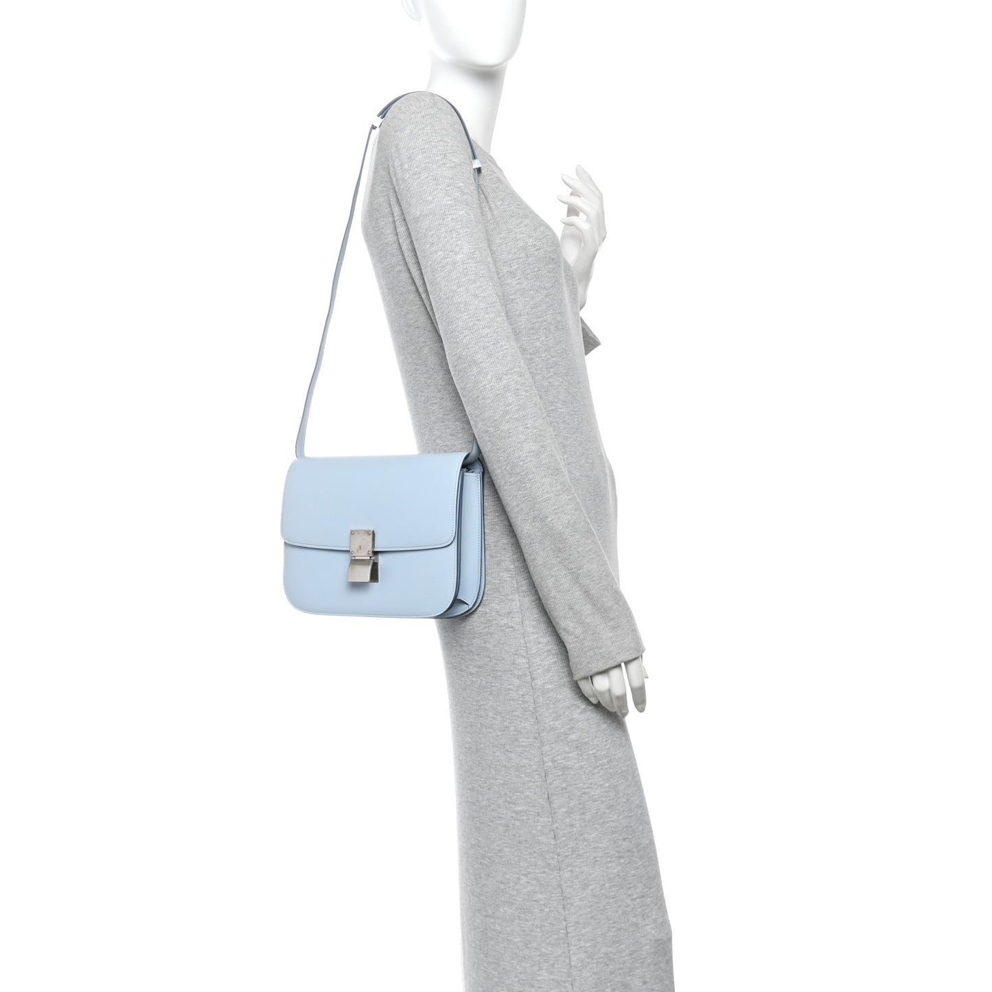 Box Calfskin Medium Classic Box Flap Bag Pale Blue