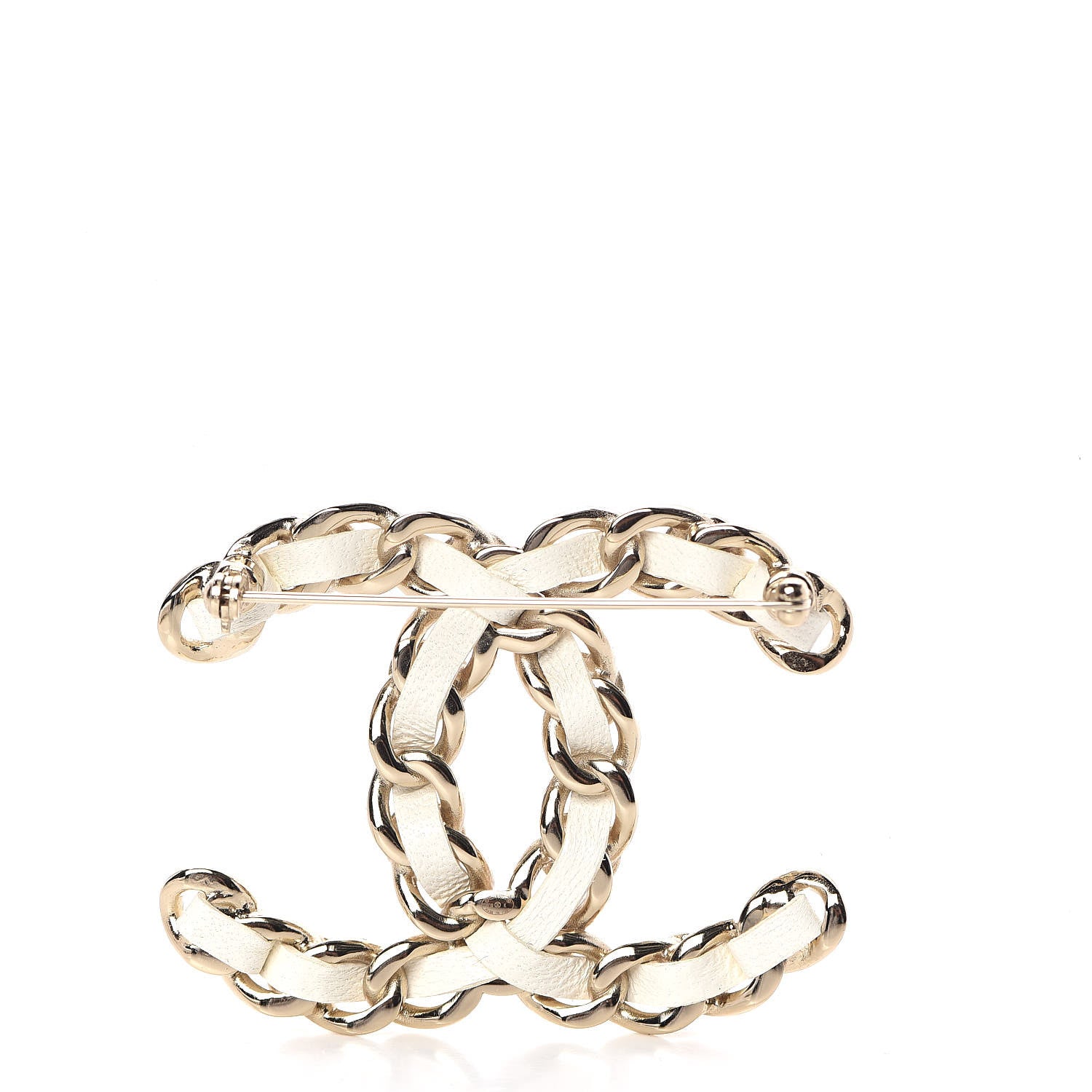 Chanel Lambskin Pearl Chain CC Brooch Gold White 3 of 5