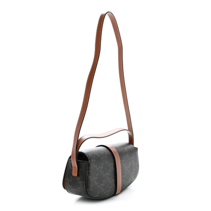 Celine Triomphe Canvas Calfskin Tabou Clutch on Strap Tan 3 of 9