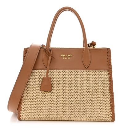 Prada Raffia City Calfskin Whipstitch Medium Paradigme Bag Naturale Caramel 1 of 22